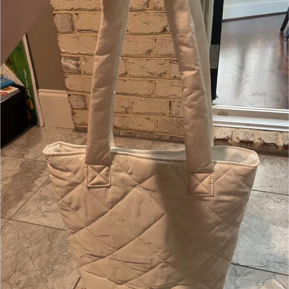 Elegant White Quilted Tote Bag